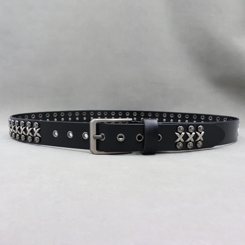 Cross & Circle 3 Row Punk Rock Studded Leather Belt - image 4