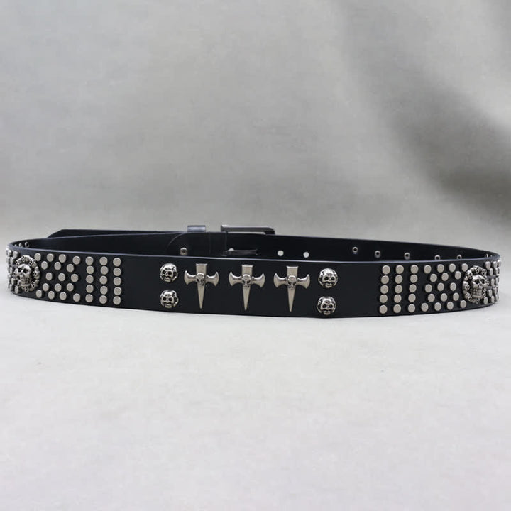 Cross & Skull 3 Row Punk Rock Studded Leather Belt - image 4