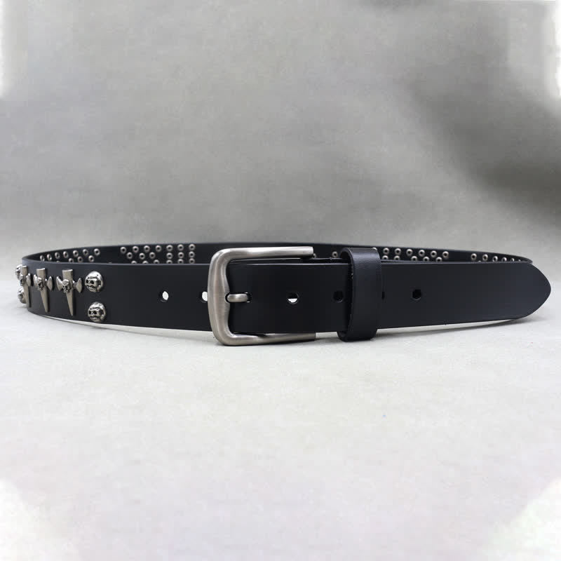Cross & Skull 3 Row Punk Rock Studded Leather Belt - image 3