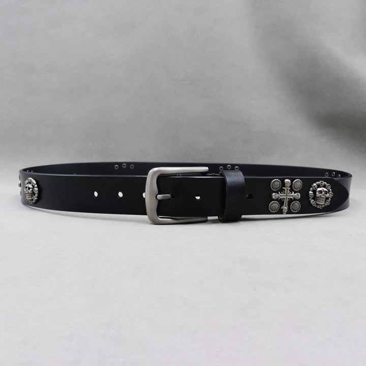 Metal Rivet Skull & Cross Pattern Studded Leather Belt - image 4