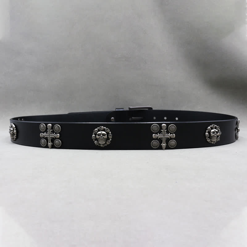 Metal Rivet Skull & Cross Pattern Studded Leather Belt - image 5