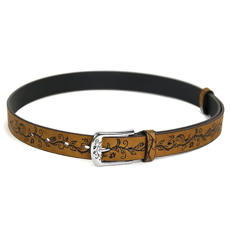 Women's Embossed Leaves Flowers Pattern Leather Belt - image 10