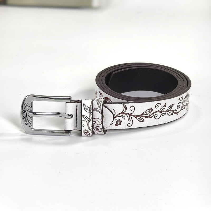 Women's Embossed Leaves Flowers Pattern Leather Belt - image 14