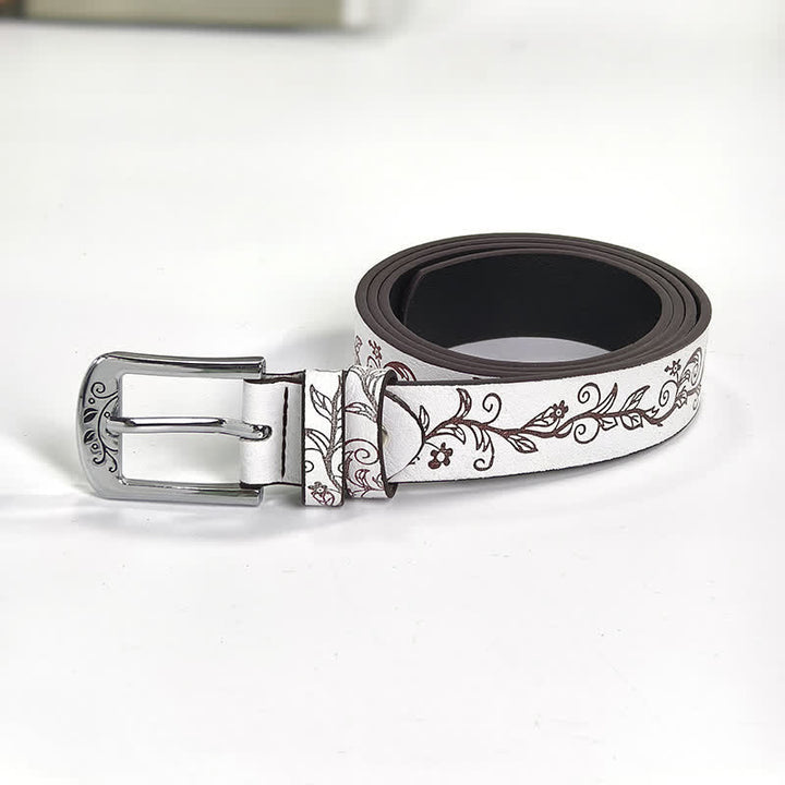 Women's Embossed Leaves Flowers Pattern Leather Belt - image 14