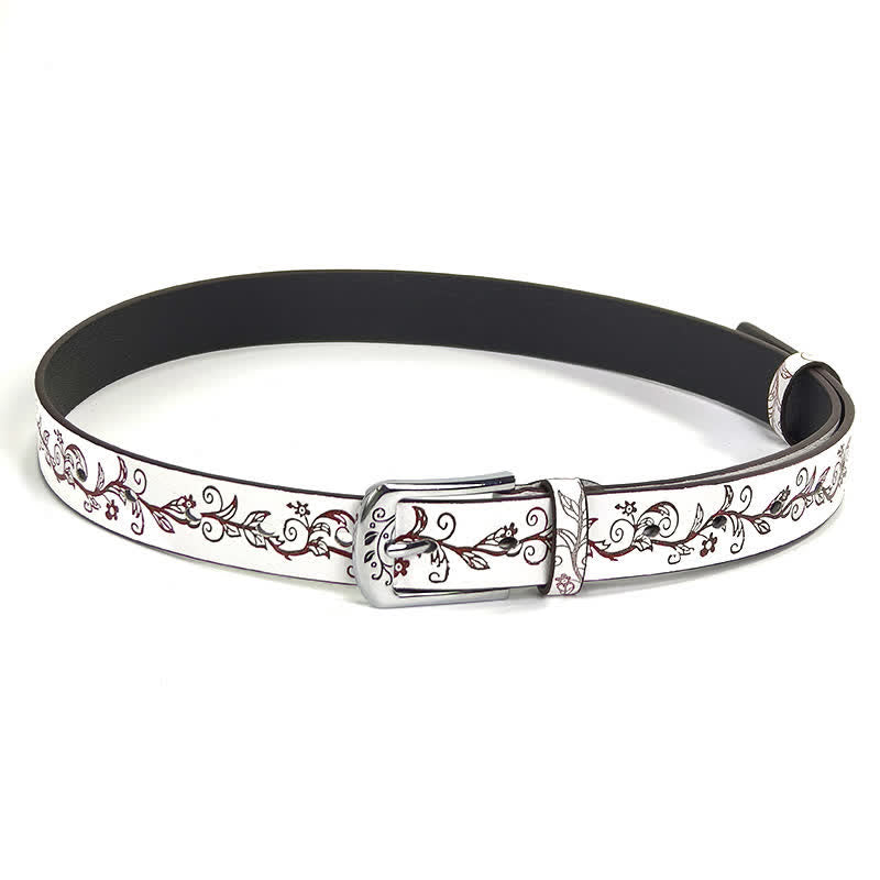 Women's Embossed Leaves Flowers Pattern Leather Belt - image 15