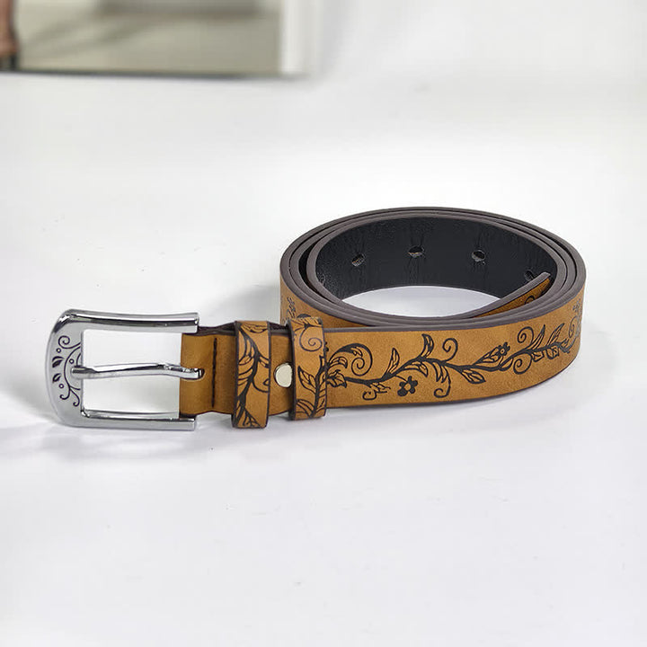 Women's Embossed Leaves Flowers Pattern Leather Belt - image 9