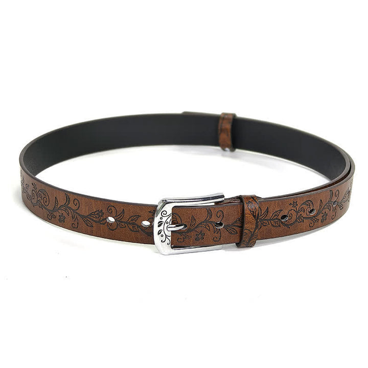 Women's Embossed Leaves Flowers Pattern Leather Belt - image 5