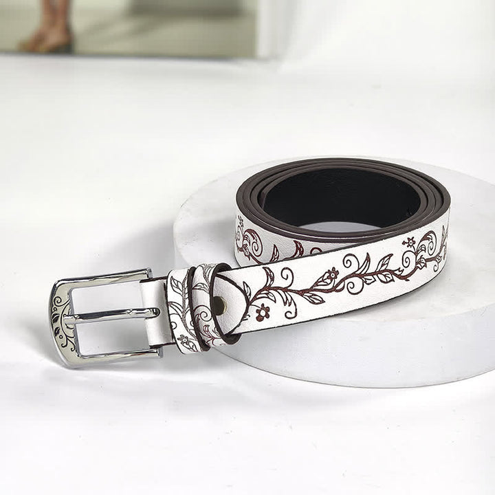 Women's Embossed Leaves Flowers Pattern Leather Belt - image 13