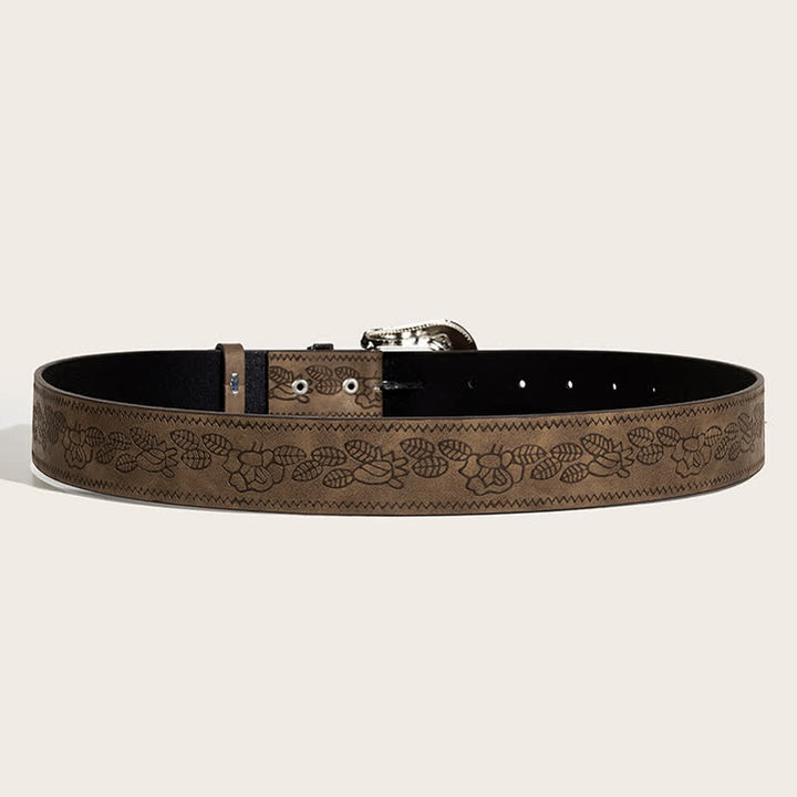 Women's Roses Leaves Embossed Pattern Leather Belt - image 3