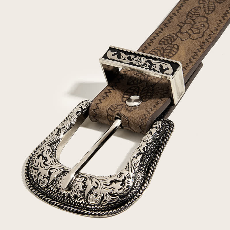 Women's Roses Leaves Embossed Pattern Leather Belt - image 4