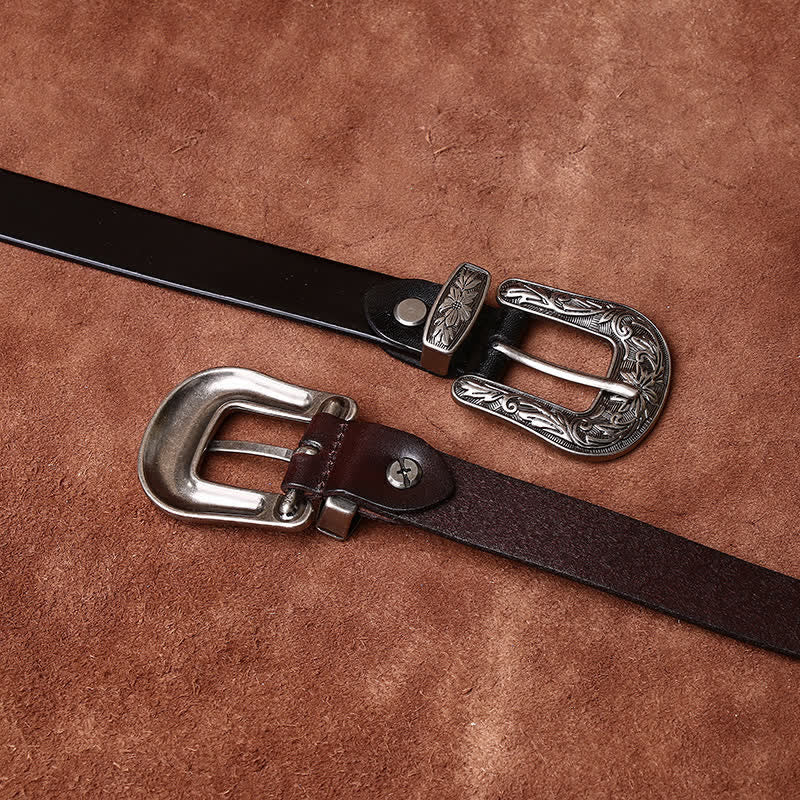 Retro Carved Buckle Western Style Narrow Leather Belt - image 4