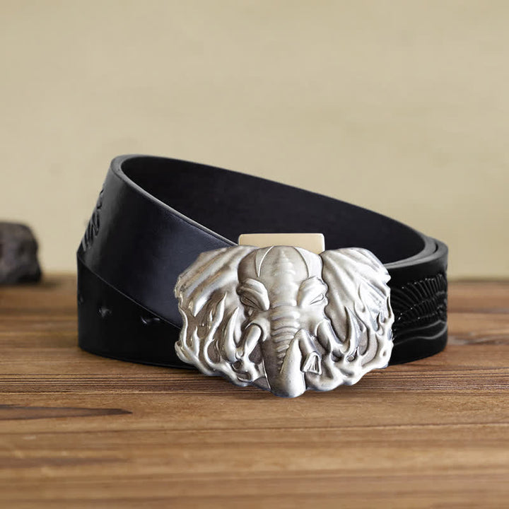 Men's DIY Silver Wildlife Elephant Leather Belt with Hidden Lighter - Elephant - Black Embossed Eagle Belt - 42 - image 4