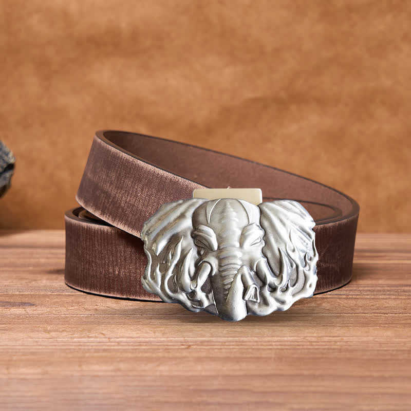 Men's DIY Silver Wildlife Elephant Leather Belt with Hidden Lighter - Elephant - Brown Distressed Belt - 42 - image 7