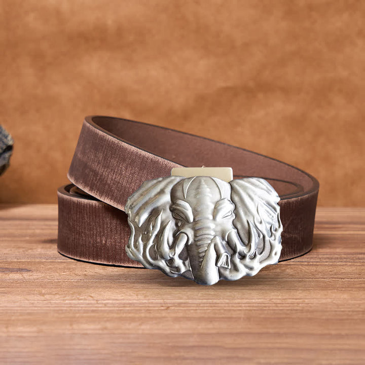 Men's DIY Silver Wildlife Elephant Leather Belt with Hidden Lighter - Elephant - Brown Distressed Belt - 42 - image 7