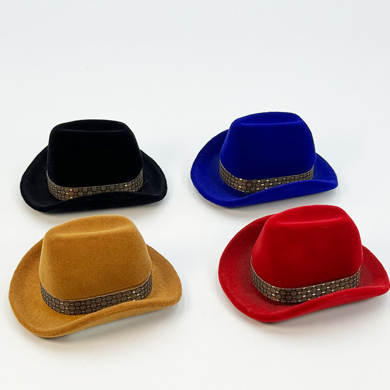 Western Cute Cowboy Hat Velvet Ring Box - image 3