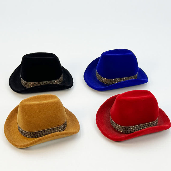 Western Cute Cowboy Hat Velvet Ring Box - image 3