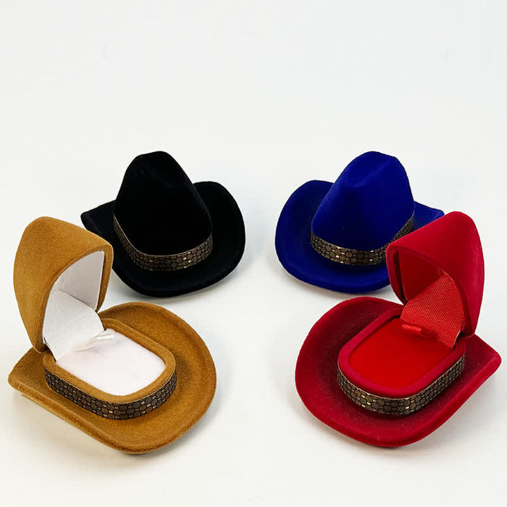 Western Cute Cowboy Hat Velvet Ring Box - image 4