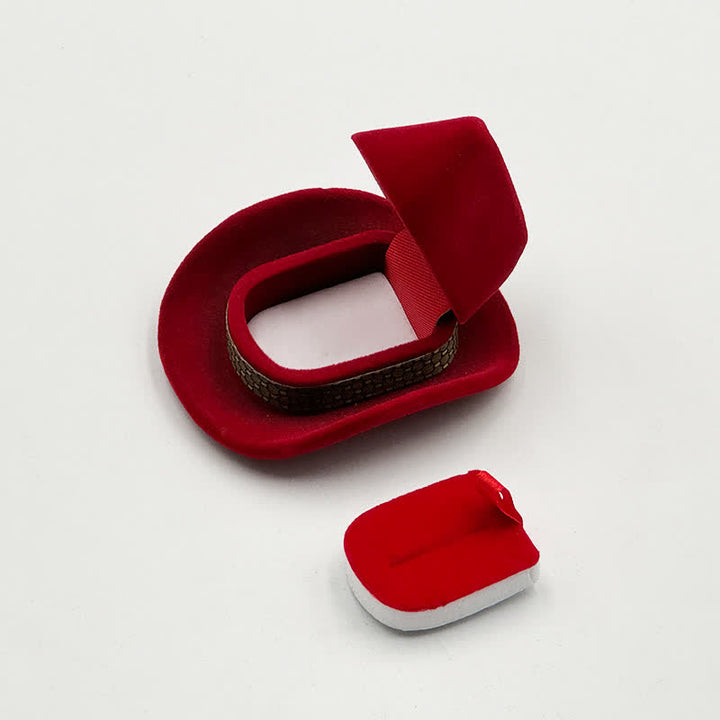 Western Cute Cowboy Hat Velvet Ring Box - Red - image 9