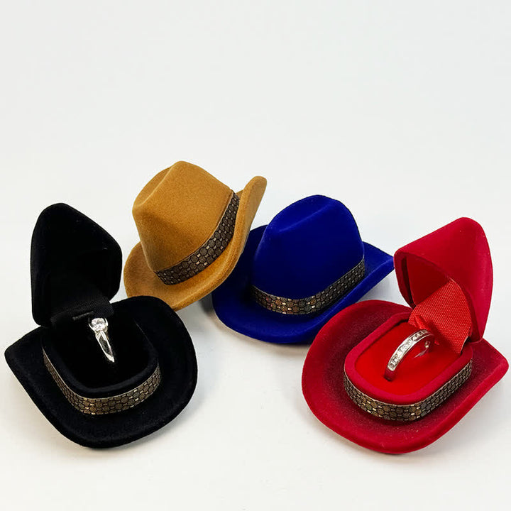 Western Cute Cowboy Hat Velvet Ring Box - image 5
