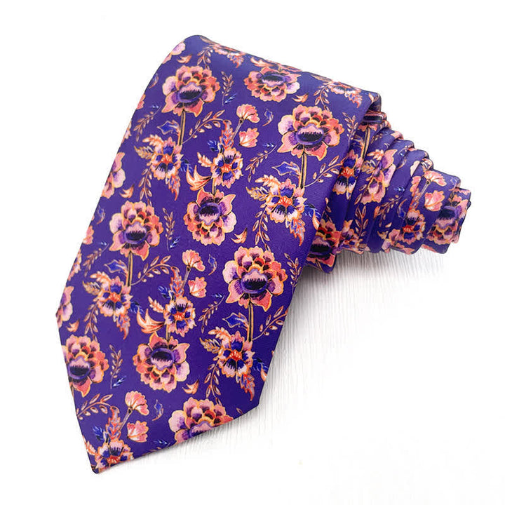 Men's Elegant Dark Purple Pink Floral Wedding Necktie - image 1