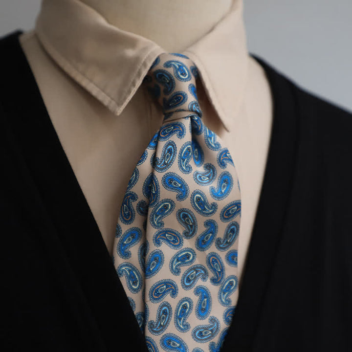 Men's Khaki & Blue Retro Paisley Tuxedo Necktie - Khaki & Blue - image 0