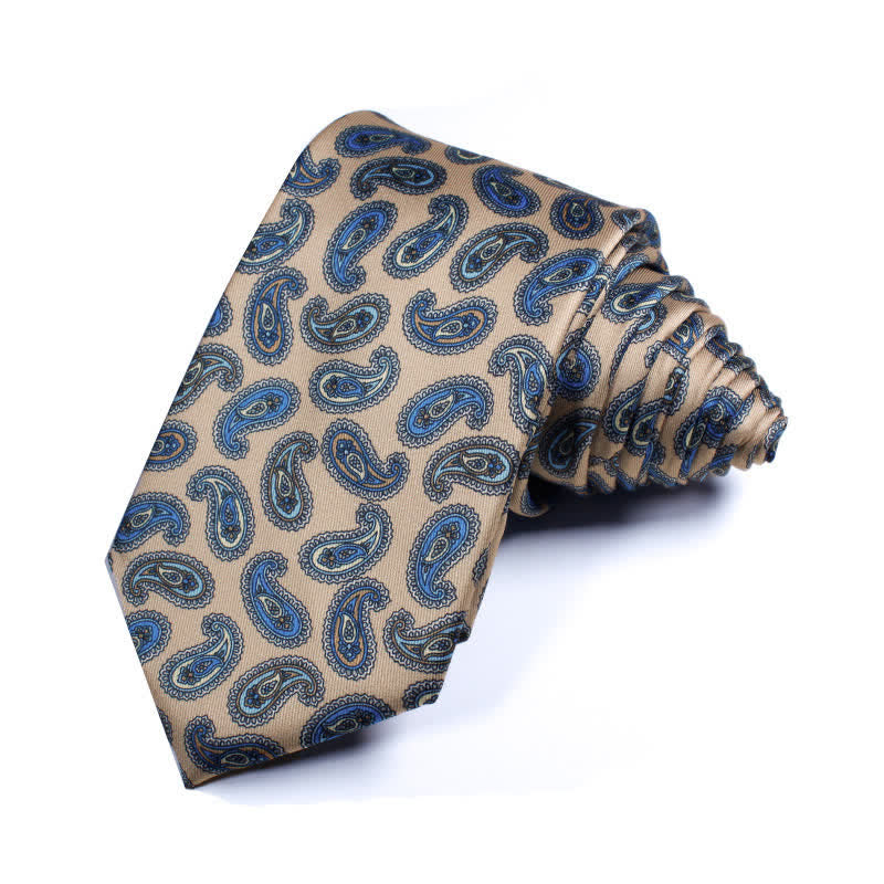 Men's Khaki & Blue Retro Paisley Tuxedo Necktie - image 1
