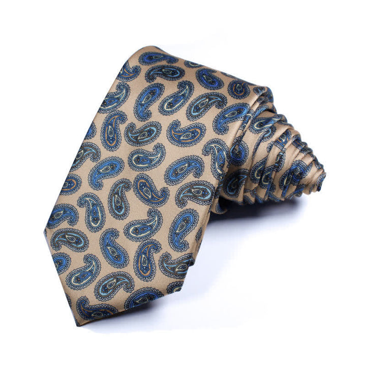 Men's Khaki & Blue Retro Paisley Tuxedo Necktie - image 1