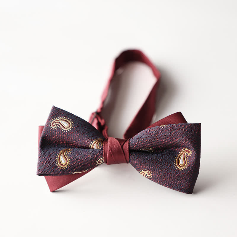 Men's Floral Striped Jacquard Woven Double Layers Bow Tie - Style #13 - image 15
