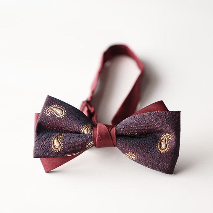 Men's Floral Striped Jacquard Woven Double Layers Bow Tie - Style #13 - image 15