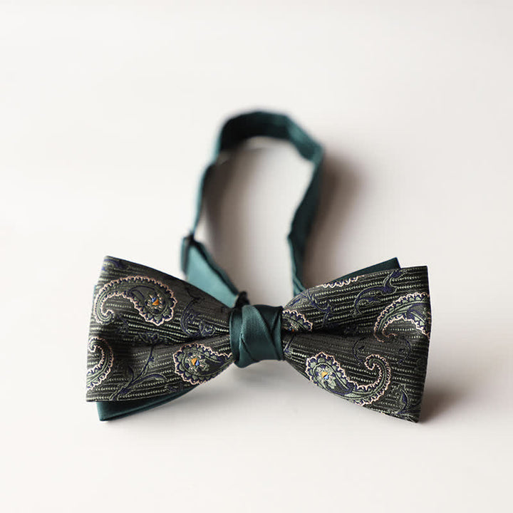 Men's Floral Striped Jacquard Woven Double Layers Bow Tie - Style #15 - image 17