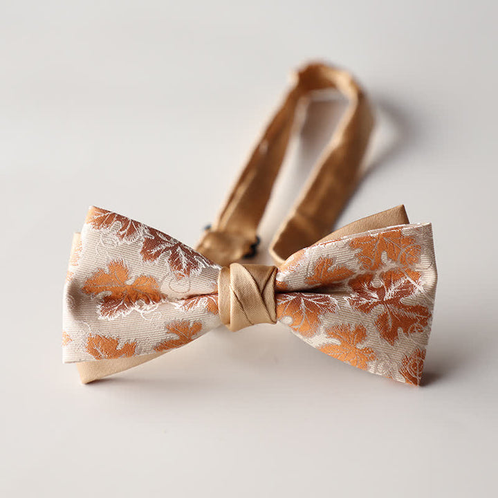 Men's Floral Striped Jacquard Woven Double Layers Bow Tie - Style #22 - image 24
