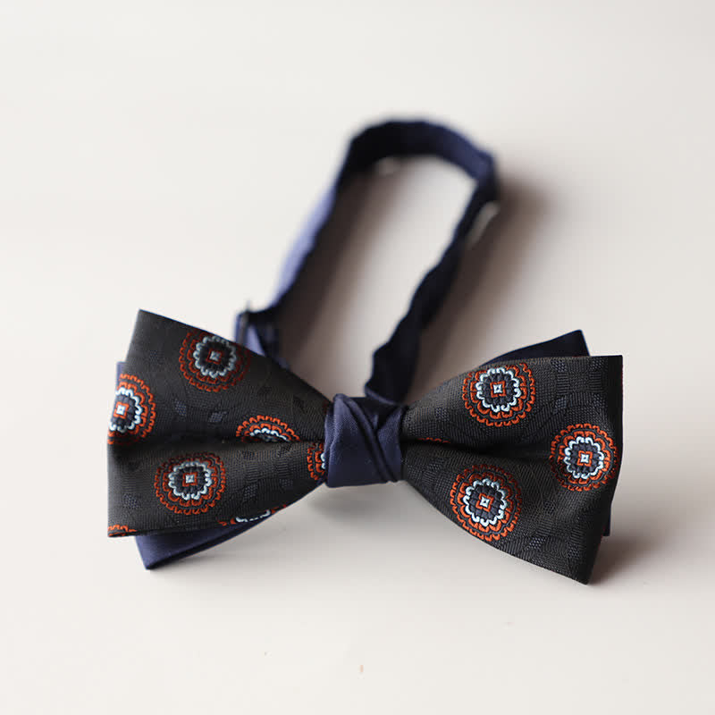 Men's Floral Striped Jacquard Woven Double Layers Bow Tie - Style #24 - image 26