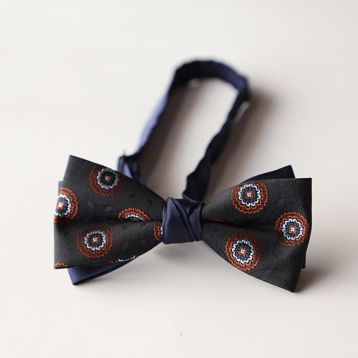 Men's Floral Striped Jacquard Woven Double Layers Bow Tie - Style #24 - image 26