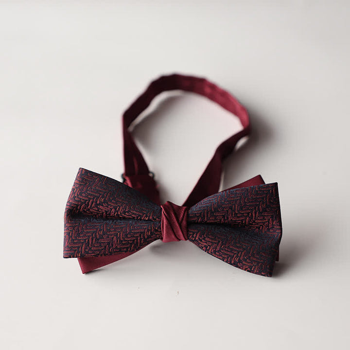 Men's Floral Striped Jacquard Woven Double Layers Bow Tie - Style #21 - image 23