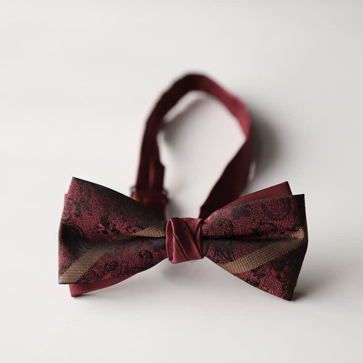 Men's Floral Striped Jacquard Woven Double Layers Bow Tie - Style #7 - image 9