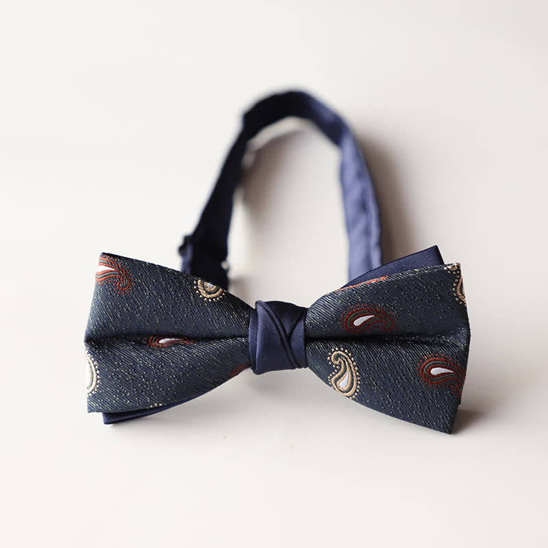 Men's Floral Striped Jacquard Woven Double Layers Bow Tie - Style #14 - image 16