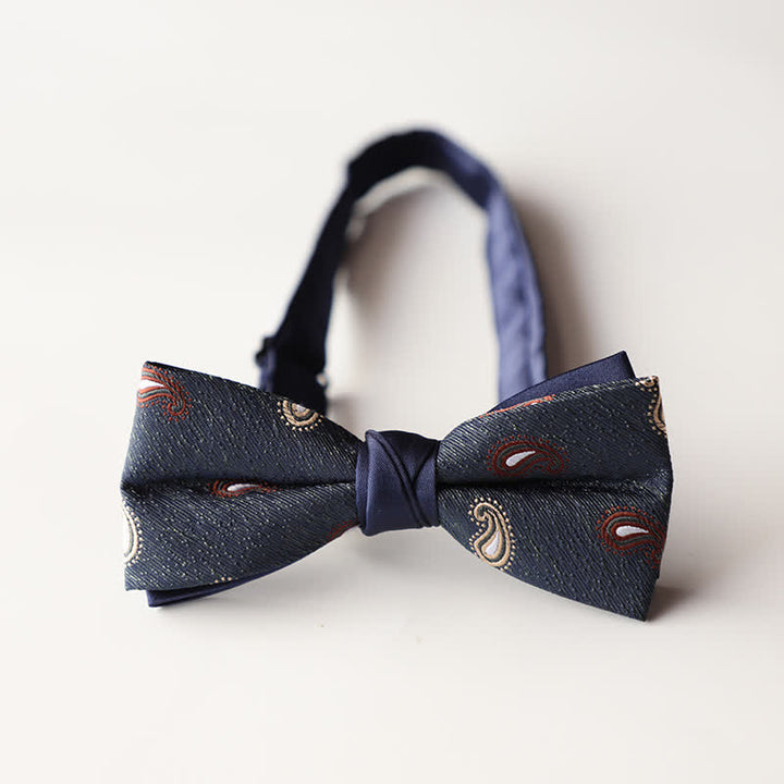 Men's Floral Striped Jacquard Woven Double Layers Bow Tie - Style #14 - image 16