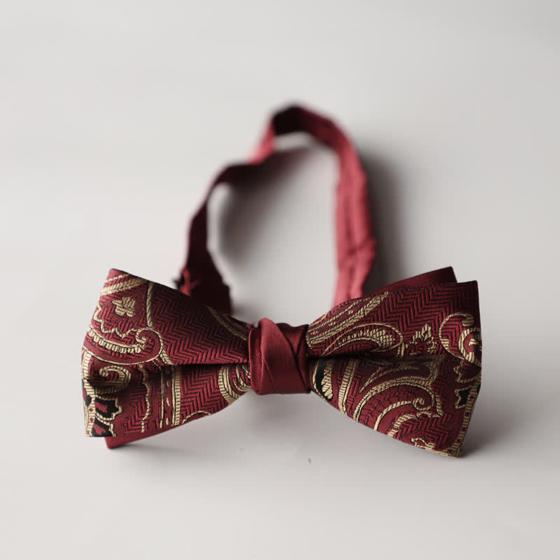 Men's Floral Striped Jacquard Woven Double Layers Bow Tie - Style #19 - image 21