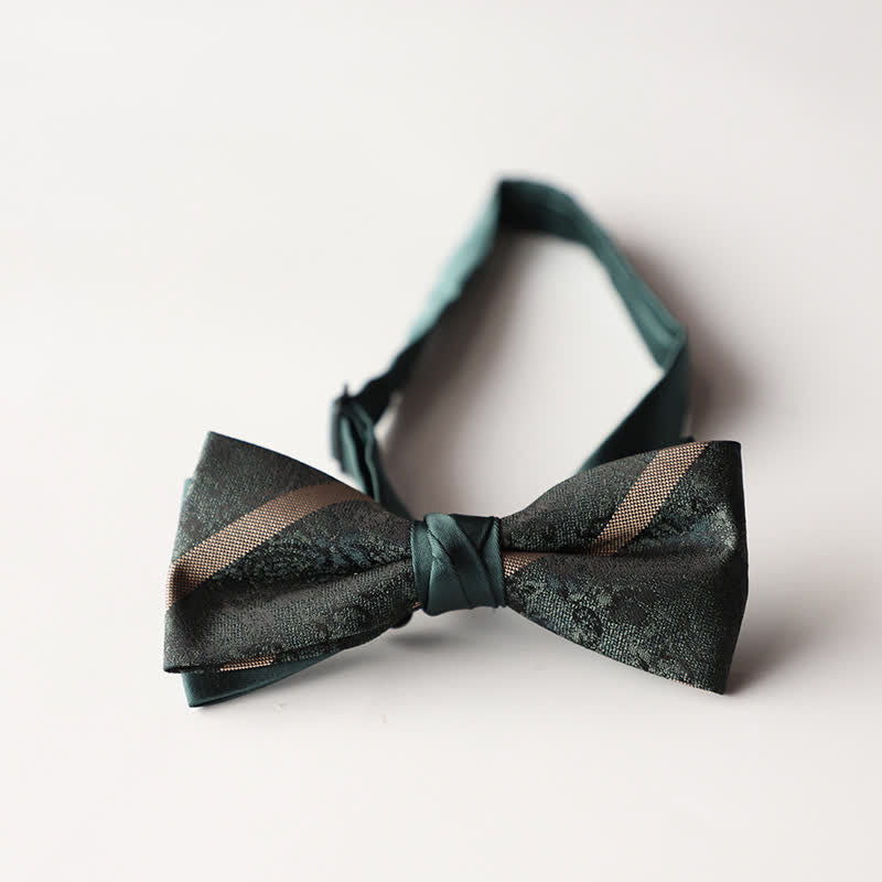 Men's Floral Striped Jacquard Woven Double Layers Bow Tie - Style #8 - image 10