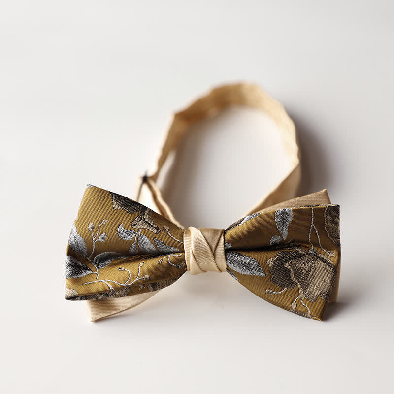 Men's Floral Striped Jacquard Woven Double Layers Bow Tie - Style #1 - image 2