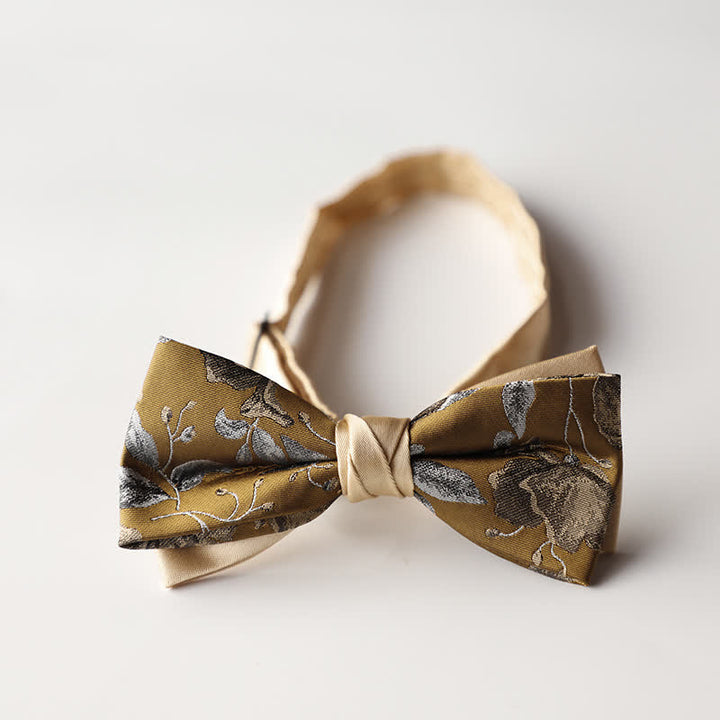 Men's Floral Striped Jacquard Woven Double Layers Bow Tie - Style #1 - image 2