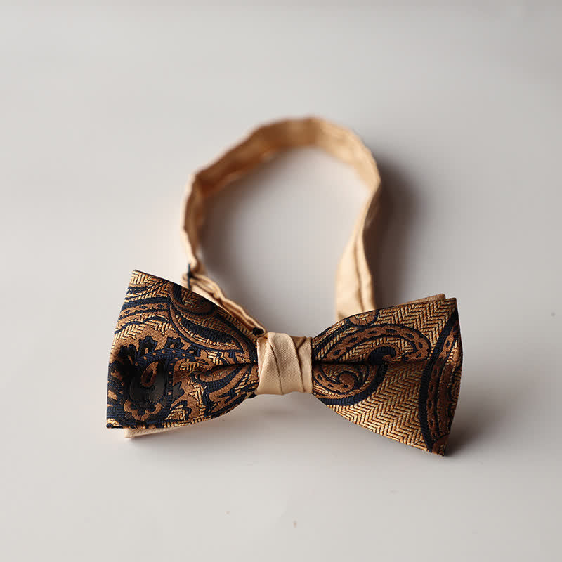 Men's Floral Striped Jacquard Woven Double Layers Bow Tie - Style #18 - image 20
