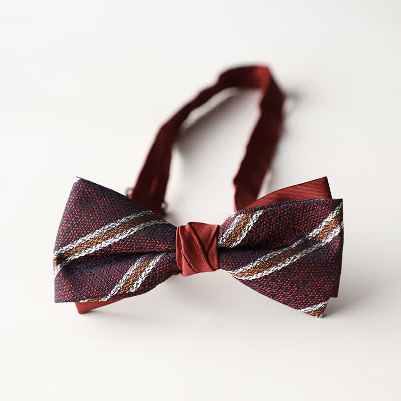 Men's Floral Striped Jacquard Woven Double Layers Bow Tie - Style #10 - image 12