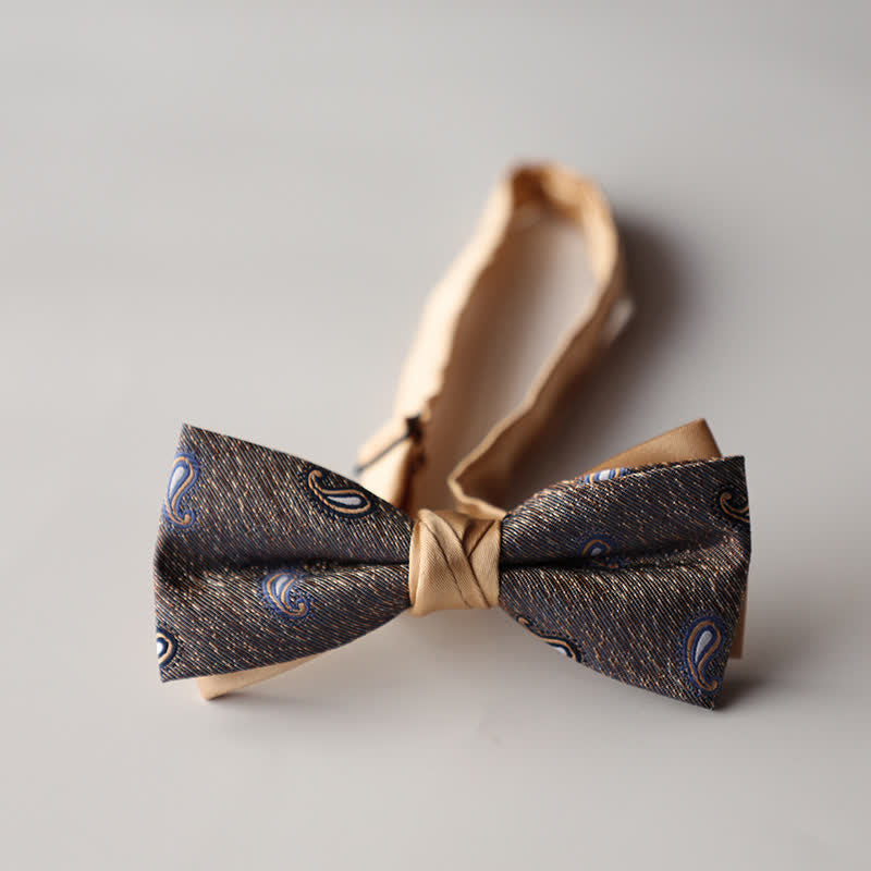 Men's Floral Striped Jacquard Woven Double Layers Bow Tie - Style #12 - image 14