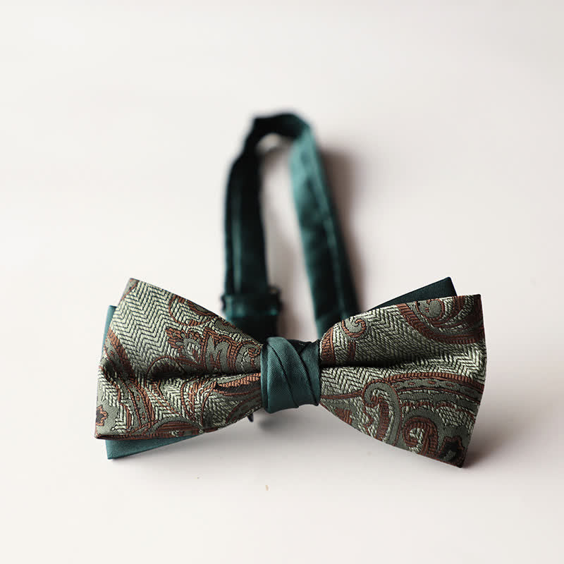 Men's Floral Striped Jacquard Woven Double Layers Bow Tie - Style #17 - image 19