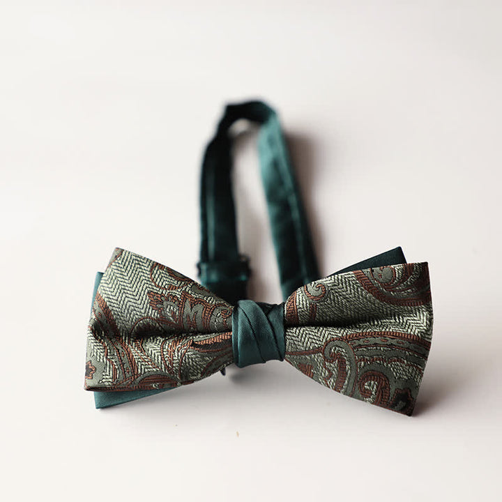 Men's Floral Striped Jacquard Woven Double Layers Bow Tie - Style #17 - image 19