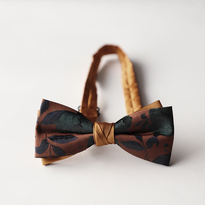Men's Floral Striped Jacquard Woven Double Layers Bow Tie - Style #16 - image 18