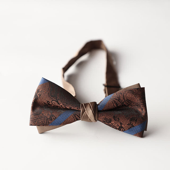 Men's Floral Striped Jacquard Woven Double Layers Bow Tie - Style #9 - image 11