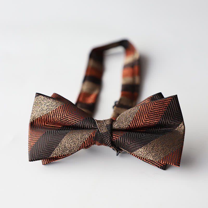 Men's Floral Striped Jacquard Woven Double Layers Bow Tie - Style #27 - image 29