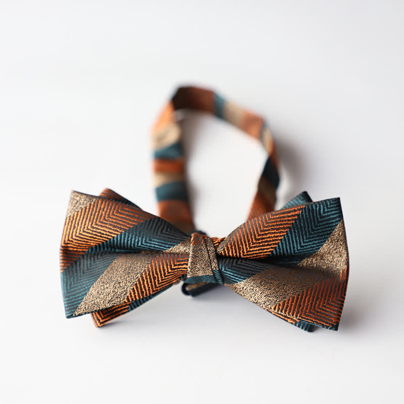 Men's Floral Striped Jacquard Woven Double Layers Bow Tie - Style #25 - image 27